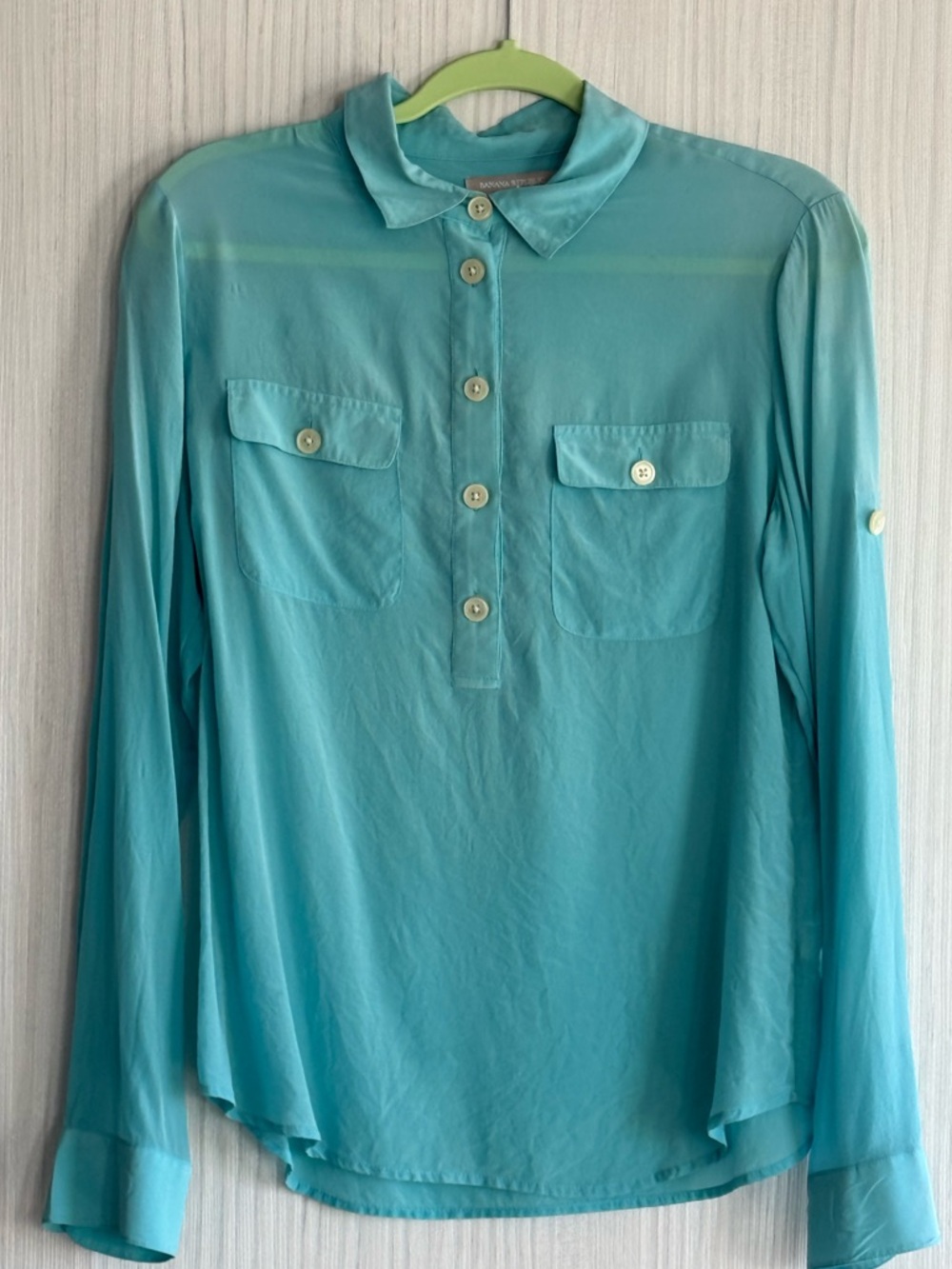 Banana Republic 100% Silk Button Front Shirt | Teal Blue | Size M